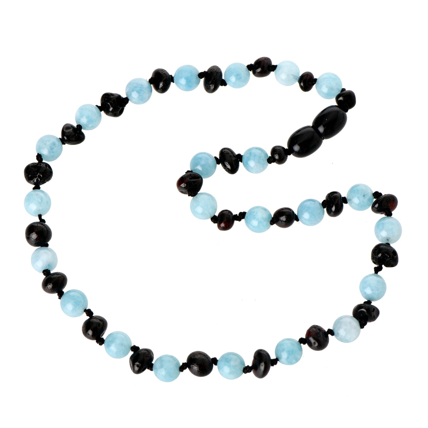 Teething necklace Amber with Aquamarine
