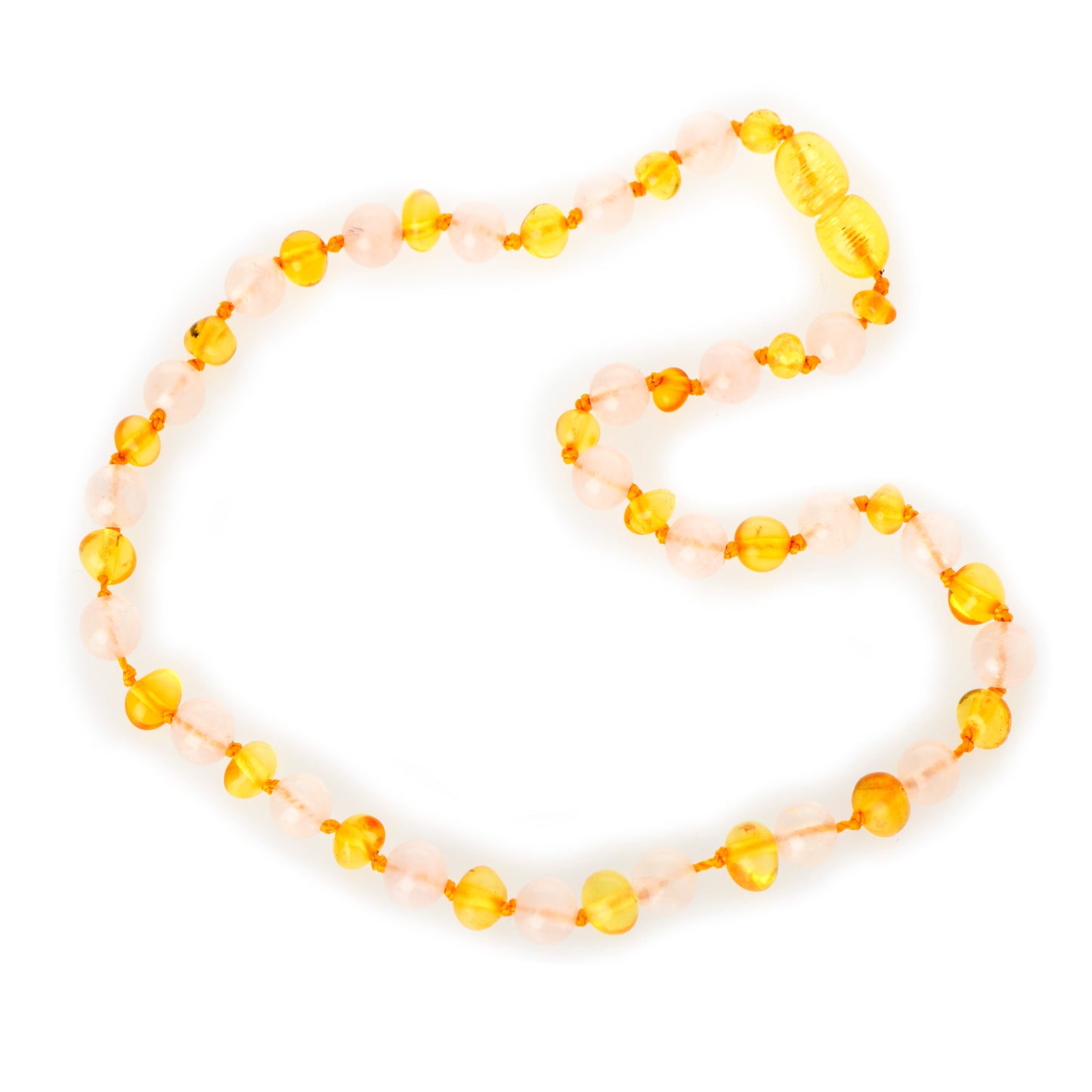 Teething necklace Amber with Rose Quartz