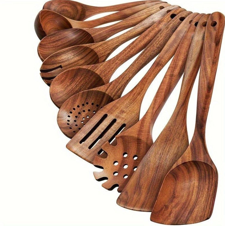 Acacia Wood Kitchen Ladle Set – 10‑Piece