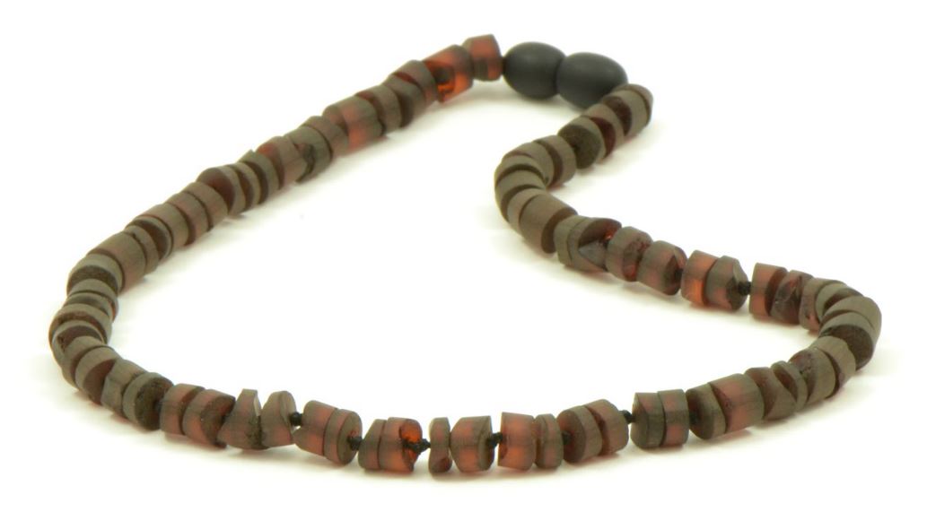 Teething necklace Amber with Tabletted Beads Cherry