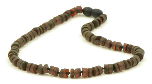 Teething necklace Amber with Tabletted Beads Cherry