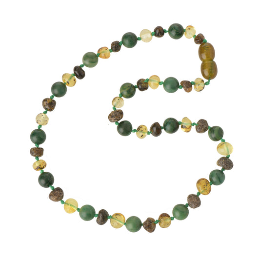 Teething necklace Amber with Jade