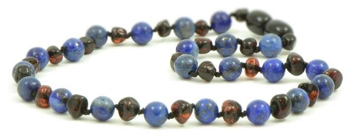 Teething necklace Amber with Lapiz Lazuli