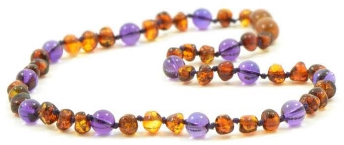 Teething necklace Amber with Amethyst